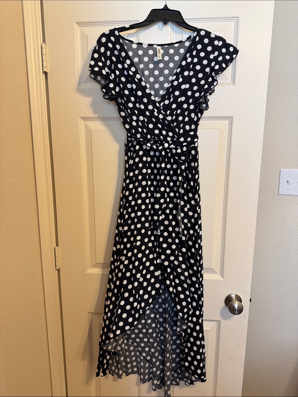 Polka Dot Black High-Low Wrap Dress